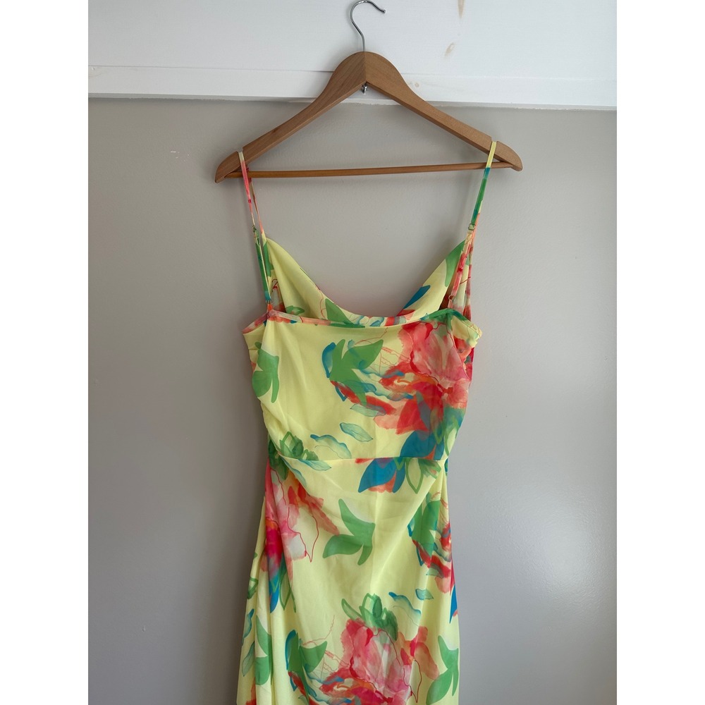 Pretty Lavish Keisha Floral Midi Dress Women 10 Yellow Cowl Neck Ruched Chiffon - Picture 6 of 12